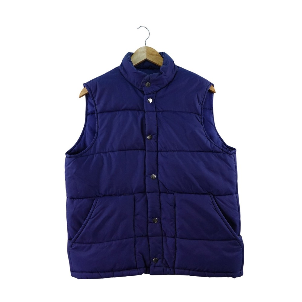 Vintage‎ 70s JCPenney Puffer Vest Mens M Blue Nylon Snap Front Sleeveless Jacket